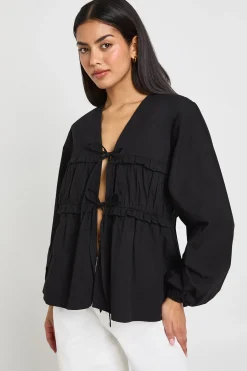 boohoo Blouse en Popeline à Nœud Frontal et Volants<Femme Tops