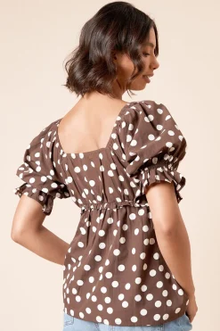 Blouse En Popeline À Pois Et Encolure Carrée