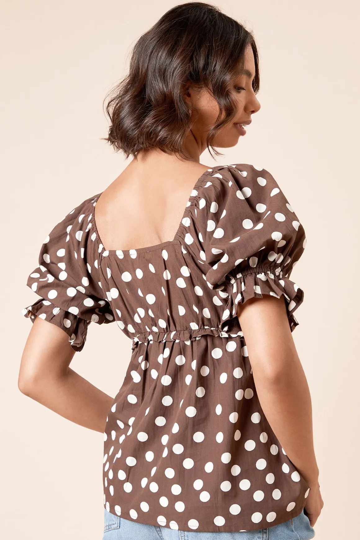 Blouse En Popeline À Pois Et Encolure Carrée