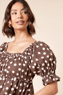 Blouse En Popeline À Pois Et Encolure Carrée