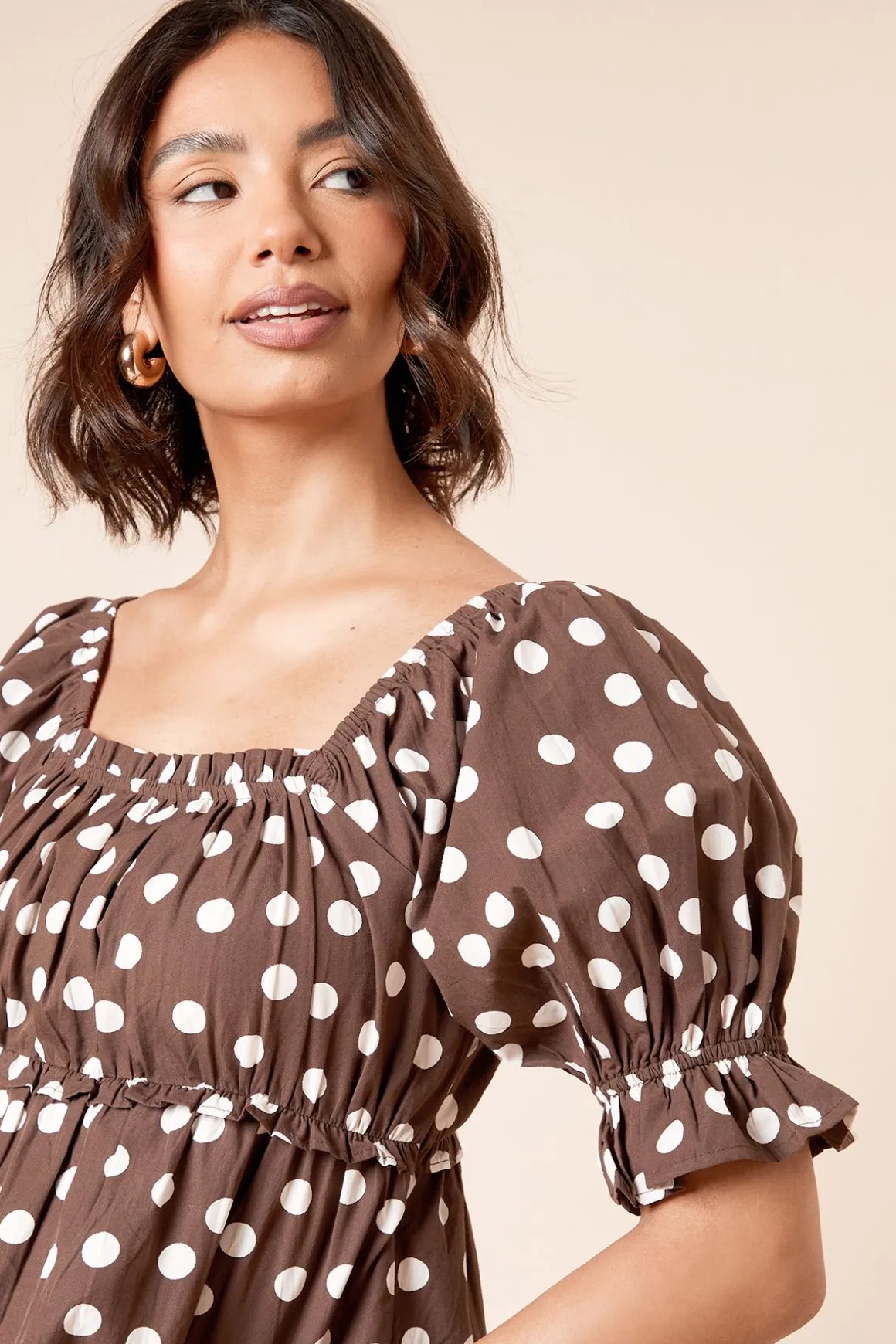 Blouse En Popeline À Pois Et Encolure Carrée