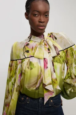 KarenMillen Blouse En Viscose Tissée À Imprimé Avec Col À Nouer<Femme Tops