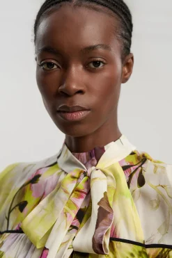KarenMillen Blouse En Viscose Tissée À Imprimé Avec Col À Nouer<Femme Tops