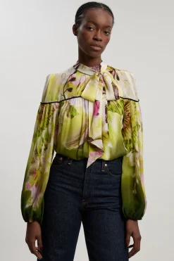 KarenMillen Blouse En Viscose Tissée À Imprimé Avec Col À Nouer<Femme Tops