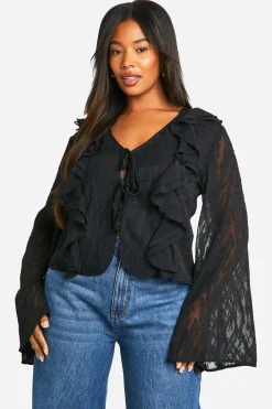Blouse grande taille Burnout Animal à nœud frontal et volants