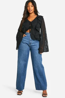 Blouse grande taille Burnout Animal à nœud frontal et volants