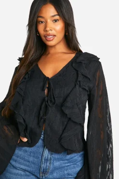 Blouse grande taille Burnout Animal à nœud frontal et volants