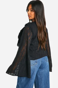 Blouse grande taille Burnout Animal à nœud frontal et volants
