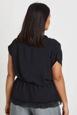 Blouse Grande Taille À Col Bénitier Avec Nœud Et Bordure En Dentelle