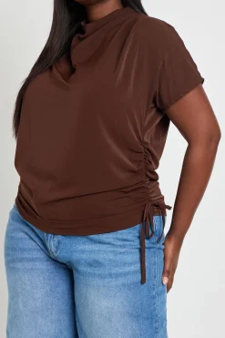 boohoo Blouse Grande Taille À Drapé Latéral Avec Détail De Lien Noué<Femme Looks Chocolat|Tops
