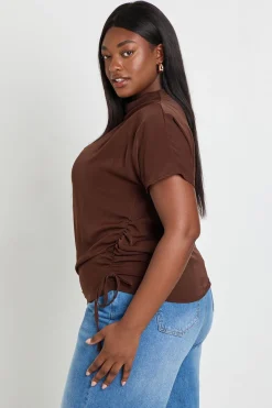 boohoo Blouse Grande Taille À Drapé Latéral Avec Détail De Lien Noué<Femme Looks Chocolat|Tops