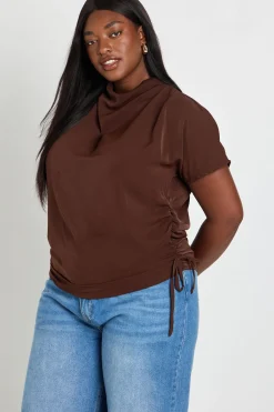boohoo Blouse Grande Taille À Drapé Latéral Avec Détail De Lien Noué<Femme Looks Chocolat|Tops