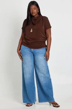 boohoo Blouse Grande Taille À Drapé Latéral Avec Détail De Lien Noué<Femme Looks Chocolat|Tops