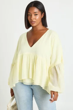 boohoo Blouse Grande Taille En Mousseline À Volants Et Décolleté Plongeant<Femme Tops