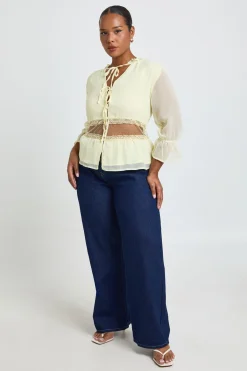 boohoo Blouse Grande Taille En Mousseline Crêpée Avec Empiècement En Dentelle<Femme Satin Et Dentelle|Tops