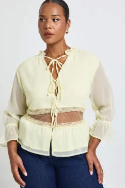 boohoo Blouse Grande Taille En Mousseline Crêpée Avec Empiècement En Dentelle<Femme Satin Et Dentelle|Tops