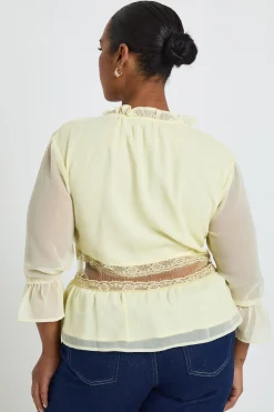 boohoo Blouse Grande Taille En Mousseline Crêpée Avec Empiècement En Dentelle<Femme Satin Et Dentelle|Tops