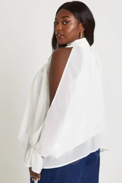 boohoo Blouse Grande Taille En Mousseline Col Licou Manches Longues Drapée<Femme Tops