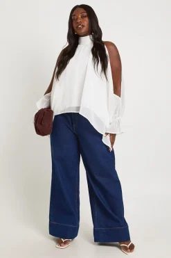 boohoo Blouse Grande Taille En Mousseline Col Licou Manches Longues Drapée<Femme Tops