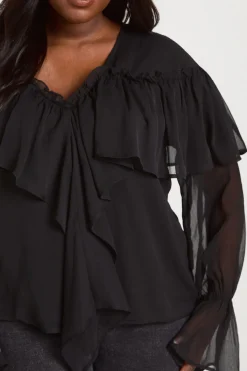 boohoo Blouse Grande Taille En Mousseline À Volants Sur Le Devant<Femme Tops