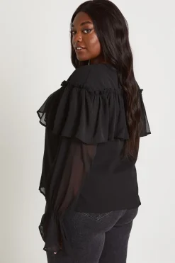 boohoo Blouse Grande Taille En Mousseline À Volants Sur Le Devant<Femme Tops
