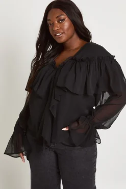 boohoo Blouse Grande Taille En Mousseline À Volants Sur Le Devant<Femme Tops