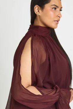Blouse Grande Taille En Mousseline À Col Licou Manches Longues Drapée