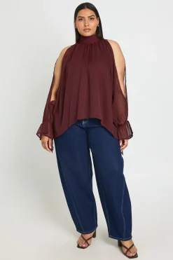 Blouse Grande Taille En Mousseline À Col Licou Manches Longues Drapée