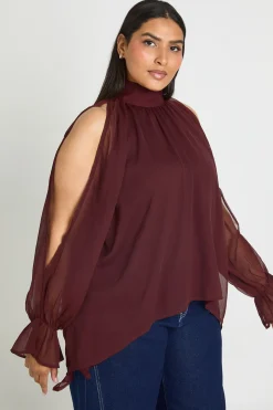 Blouse Grande Taille En Mousseline À Col Licou Manches Longues Drapée
