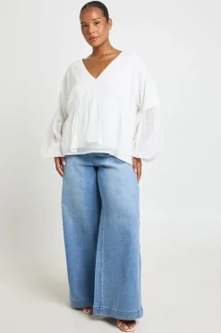 boohoo Blouse Grande Taille En Mousseline À Volants Et Décolleté Plongeant<Femme Tops