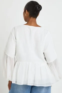 boohoo Blouse Grande Taille En Mousseline À Volants Et Décolleté Plongeant<Femme Tops