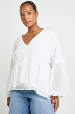 boohoo Blouse Grande Taille En Mousseline À Volants Et Décolleté Plongeant<Femme Tops