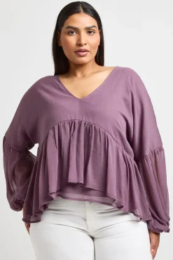 boohoo Blouse Grande Taille En Mousseline À Volants Étagés Et Décolleté Plongeant<Femme Tops
