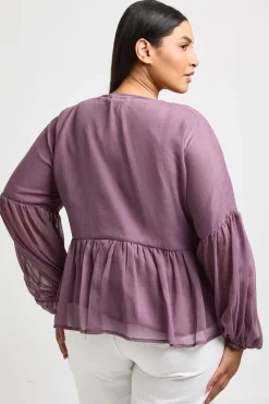 boohoo Blouse Grande Taille En Mousseline À Volants Étagés Et Décolleté Plongeant<Femme Tops