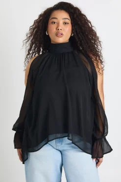 boohoo Blouse Grande Taille En Mousseline Col Licou Manches Longues Drapée<Femme Tops