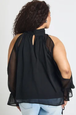 boohoo Blouse Grande Taille En Mousseline Col Licou Manches Longues Drapée<Femme Tops