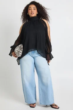 boohoo Blouse Grande Taille En Mousseline Col Licou Manches Longues Drapée<Femme Tops