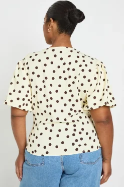 boohoo Blouse Grande Taille En Satin À Pois Avec Manches Bouffantes<Femme Pois|Satin Et Dentelle