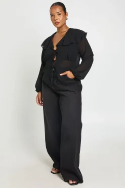 Blouse Grande Taille À Manches Longues Avec Nœuds Devant