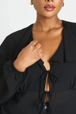 Blouse Grande Taille À Manches Longues Avec Nœuds Devant