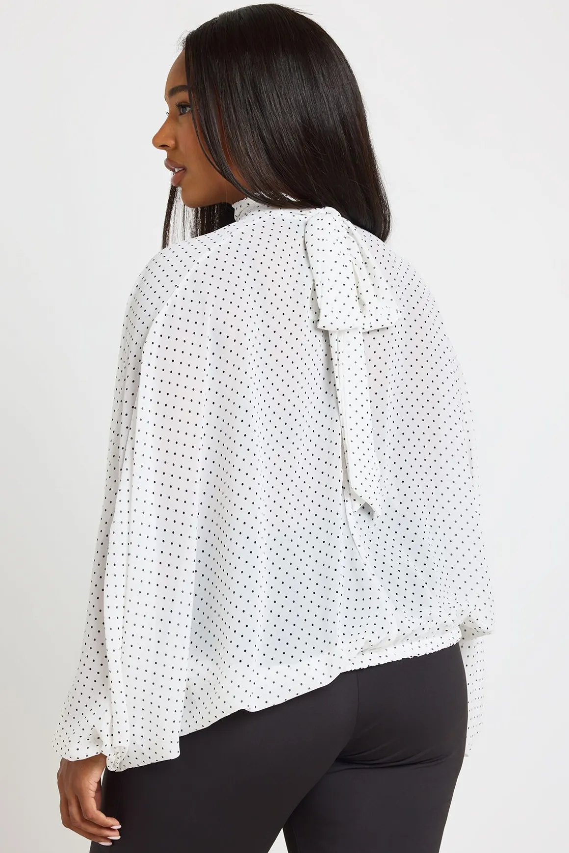 Blouse Grande Taille À Pois Col Montant