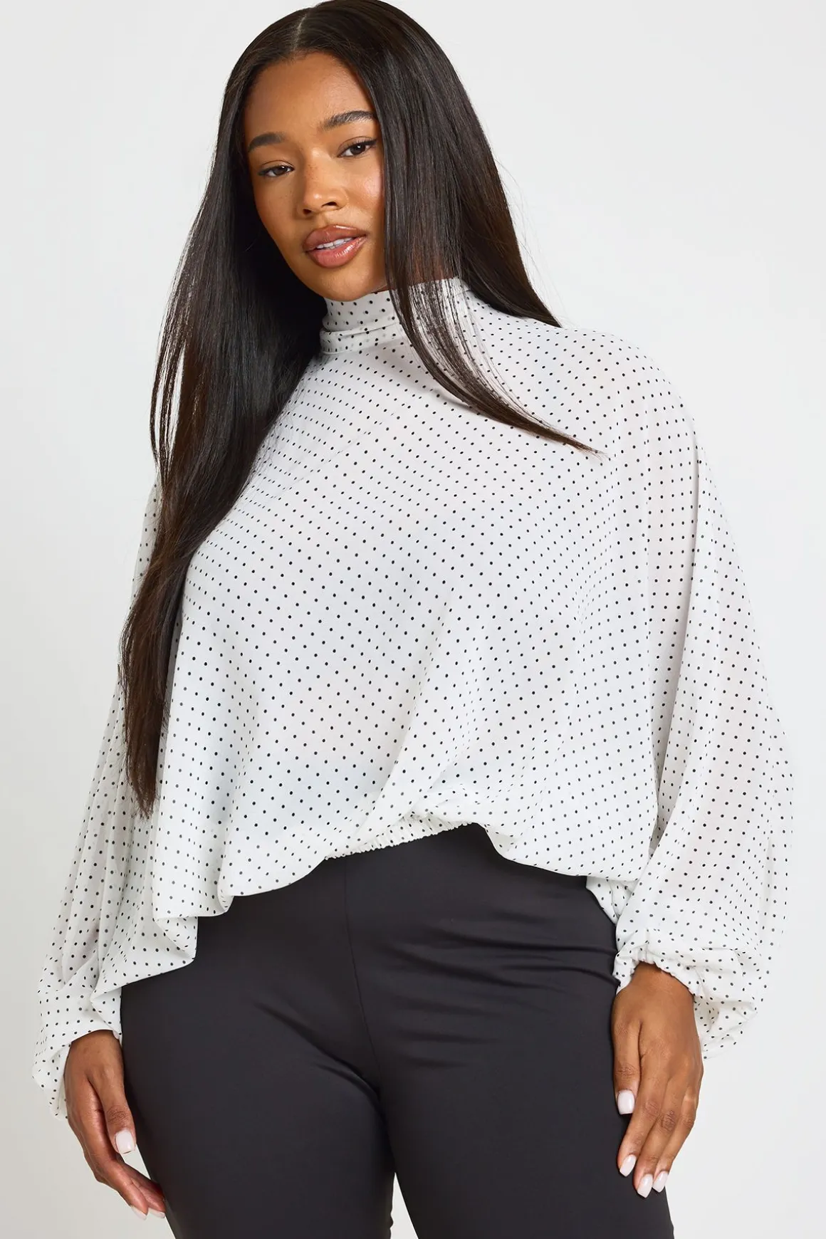 Blouse Grande Taille À Pois Col Montant