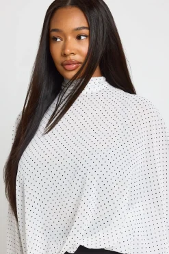 Blouse Grande Taille À Pois Col Montant