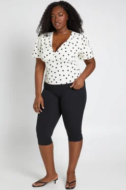 Blouse Grande Taille Satinée À Pois Et Manches Bouffantes