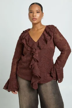 Blouse Grande Taille à Volants Effet Dévoré