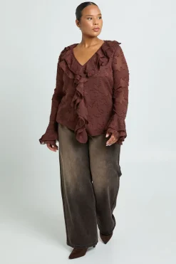 Blouse Grande Taille à Volants Effet Dévoré