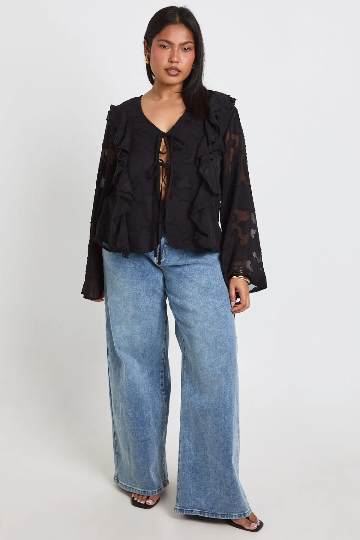 boohoo Blouse Grande Taille À Volants Devant Et Lien Noué<Femme Tops