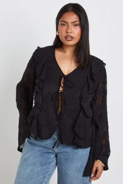 boohoo Blouse Grande Taille À Volants Devant Et Lien Noué<Femme Tops