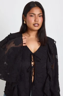 boohoo Blouse Grande Taille À Volants Devant Et Lien Noué<Femme Tops