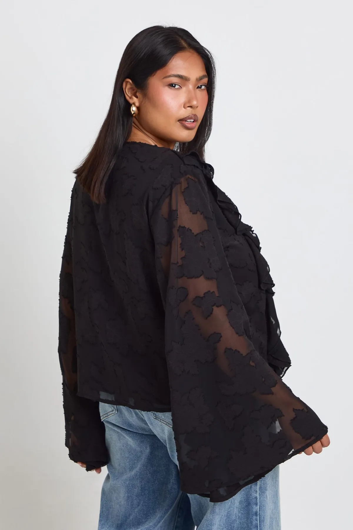 boohoo Blouse Grande Taille À Volants Devant Et Lien Noué<Femme Tops